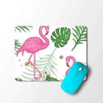 Bhaicover Pink Flamingo Animal with Green Flower Floral and White Background Designer Printed Rubber Mouse Pad