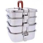 JVL Silver Stainless Steel Square Tiffin Set