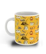 Whats Your Kick Tent Bone Fire Cup Lamp Bus Bag With Yellow Background Printed White Ceramic Coffee Mug 325 ML