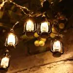 NSCC 16 LED Black Lantern String Light 4 MTS Mini Lamp for Indoor Outdoor Garden Home Diwali Ramadan Wedding Christmas New Year Decorations
