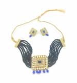 Bella Store Dark Blue Brass Handmade Kundan Golden Chokar Necklace with Shining Beads for Women