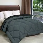 Relaxfeel Black and Grey Solid Microfiber Double Comforter for Heavy Winter