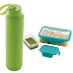 IDEAL PRIME Durable BPA Free Plastic Lunch Box With Small Veggie Box 900 ml And Plastic Insulated Water Bottle 1000 ml Combo Airtight Tiffin Box Bottle For Kids School Travel Office Pack Of 2