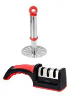 Stainless Steel Pav Bhaji Masher With Stainless Steel Knife Sharpener and Multicolour, Pack of 2