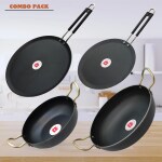 LAZYwindow Traditional Iron Deep Bottom Kadhai And Tawa (Induction base) Combo Pack (Base Black)