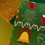 eVincE Christmas Wrapping Papers | Green Bells Fact filled Patterns : Pack of 25 sheets : 70 x 50 cms