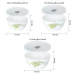 Larah by Borosil Set of 3 Mixing & Serving Bowls with Lids, Microwave Safe (500 ml, 750 ml & 1 L), Toughened Opal Glass, for Serving, Re-Heating & Mixing