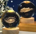 Dash 3D Milky Way Galaxy Crystal Ball Lamp, 6CM Crystal Ball Night Light with Wooden Base