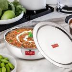 HAZEL Alfa 18 Gauge Premium Stainless Steel Tasra Kadai with Lid, 1500 ml, Silver