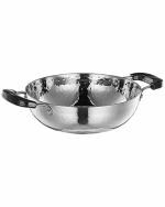Tosaa Stainless Steel Matahr Kadai with Handle Size 9, 18 cm, Silver