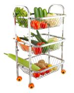 SLIMSHINE Stainless Steel 3 Layer Fruits and Vegetable Trolley with Wheels | Fruits Basket Or Stand | Kitchen Organizer