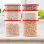 Cutting EDGE Air Tight Red Lid Container Set of 6, Kitchen Modular Storage Container Dabba (1800ml x 2, 1200ml x 2, 525ml x 2)