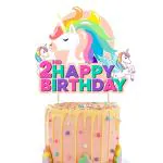 Zyozique Unicorn 2nd Birthday Cake Topper Decorations for Girls Rainbow Colour and Unicorn 2nd Birthday Cake Decor Party Supplies Unicorn Theme 2nd Birthday Cake Backdrop Photo Sign