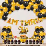 Zyozique Under Construction Theme Balloon Decoration,Under Construction Theme Birthday for Boys with I Am Three Banner,Cake & Cupcake Toppers,Balloons Birthday Decoration Kit (Pack of 37)