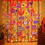 ZYOZIQUE Happy Diwali Party Decoration Supplies - Banner, Photo Booth Props & Rice Light (Pack Of 32)