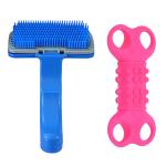 Emily Pets Slicker Brush with Press Key Dog And Cat Self Cleaning. Natural Rubber Chew Toys for Teeth Cleaning and Playing For Puppy. (Color May Vary, Pack 2)