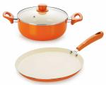 Nirlon Orange Aluminium Non-Stick Ceramic Induction cookware sets