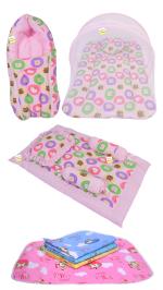 Kwitchy Combo of Baby Bedding | Bed with Net | Carry Bag | 4 Waterproof Sheets 4 Pcs Bedding Set (0-6 Months)