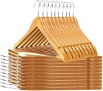 ROCKFIELD Quality Wooden Hangers - Slightly Curved Hanger 30-Pack Sets - Solid Wood Coat Hangers with Stylish Chrome Hooks - Heavy-Duty Clothes, Jacket, Shirt, Pants, Suit Hangers (Natural, 30)