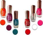 Orimes New Nail Paint Stylish Colors like Orange, Wine, Turquoise, Red, Pink, Top Coat Orange, Wine, Turrquoise, Red, Pink, Top Coat (Pack of 6)