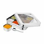 Prabha Stainless Steel Diamond Sqaure Spice Box/Masala Dani with See Through Glass Lid, 9 Spice Container | Masala Dabba for Home & Kitchen
