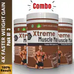 Xterme Muscle Max : Ayurvedic Weight Gainer and Plant Protein Supplement for Healthy Weight Gain & Body Muscle Gain | Chocolate Flavour (Pack Of 3)