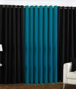Indian Online Mall Polyester Black, Aqua Blue Plain Window Curtain Set - 5 Feet X 4 Feet (Set Of 3)-
