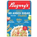Bagrry's Crunchy Muesli No Added Sugar 0%, 500 GM | 90% Multi Grains | 60% Fibre Rich Oats with Bran | Whole Grain Breakfast Cereal | Helps Manage Weight | Vegan and Plant Based Muesli