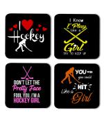 Whats Your Kick I Love Hockey Printed Set of 4 Coasters With Beautiful Metal Stand