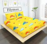 Filymore Fish Bedsheet Made with Microfiber Wrinkle Free Soft Hypoallergenic Cartoon Printed Double Bed QueenKing Size for Kids (90x90 Inches Boys Girls Room)(Yellow)