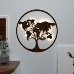 Euro Crystal The World Map Tree Backlit Wall Art