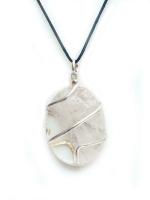 Astroghar Natural Clear Quartz Crystal Oval Spiral Cage Alloy White Pendent For Men And Women