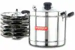 Sowbaghya Induction Base Stainless Steel Idli Maker (6 Plates) Silver Idly Cooker Pot | Induction and Gas Stove Compatible Idli Maker | Idly Maker with 6 Plates 24 idlis | Silver