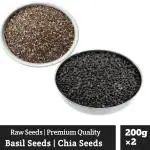 Fruitzvilla Natural Raw Basil Seeds & Chia Seeds Combo 400 g (Pack of 2 Each 200gm ) 100% Organic | Chemical Free | Blood Sugar Level | Boosting metabolism & Immunity