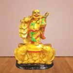 JRG Laughing Buddha for Money, Wealth and Good Luck Idol Statue (13 cms x 8 cms x 18 cms)