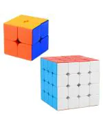 CrackaDeal Plastic Cube Combo Set of 2 X 2 4 X 4 High Speed Stickerless Magic Cube Puzzle, Multicolor (Pack of 2)