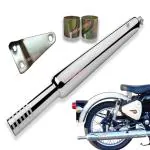 Supremechoice SLM11 Silencer Bullet Exhaust Customized Short Bottle Chota Punjab Dholki Chrome Bike Exhaust With Zed Clamp & Bush for Royal Enfield Bullet Battle Green