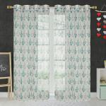 JARS Collections Set of 2 Net Sheer Aqua Tissue floral Window Curtains(4x5 ft)