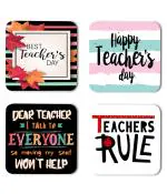 Whats Your Kick Teachers Day Special Teachers Rule Quotes Printed Set of 4 Coaster With Metal Stand