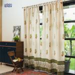 Urban Space 100% Malmal Cotton Curtains 5 feet Long, Semi-Transparent Window Curtains 5 feet Set of 2 with Tab Top and TieBacks (Indian Summer Olive Green, Window - 5 ft X 4 ft)
