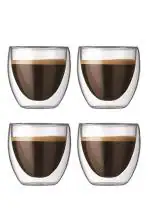Cracker Transparent Insulated Double Wall Glass Cup Tea Coffee Mug 250ml (Pack Of 4)
