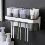 SARVANGAH 6 Toothbrush Holder with 3 Gargle Cups, Multifunctional Tooth Brush Rack Tooth Paste Holder for Bathroom Organizer (PG1098)