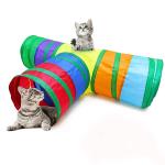 Qpets 3 Way Rainbow Tunnel Cat Toys Pet Tube Collapsible Play Toy Kitten Toys Cat Playing Toys Indoor Outdoor Kitty Puppy Toys for Puzzle Exercising Hiding Training Toy