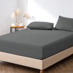 Pizuna Dark Grey Cotton, Sateen Weave Single Fitted Bedsheet, 40X76 Inch With 2 Pillow Cover