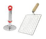 URBAN BUY Stainless Steel Pav Bhaji Masher With Wooden Roasted Jali Round and Multicolour, Pack of 2
