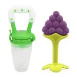 Manan Shopee Kids Grapes, Green Silicone Teether With Baby Fruit Nibbler Pacifier (Pack Of 2)