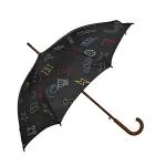 Hamleys London Athletic Print 28 inches Single Fold Rain Umbrella with Wooden Bend Handle and Auto Open Long Umbrellas, Black