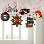 Zyozique Pirate Party Hanging Swirls Halloween Decoration Kids Birthday Photo Props Adventure Ideas Ceiling Captain Hat Skull Treatures Parrot Cutouts Door Whirls Streamers Favor Supplies (Pack of 6)
