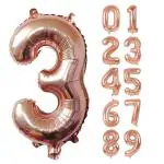 AMFIN 32 inch 3 Number Rose Gold Foil Balloon with Matching Ribbon , Birthday Party Decoration , 3rd Birthday Party Decoration items , Rose Gold 3 Number Balloons , 3 Number Foil Balloons - Rose Gold