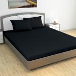 Divine Casa Dark Black Solid Polyester Double Fittedsheet With 2 Pillowcover (198X152 cm) SF1522FFDB